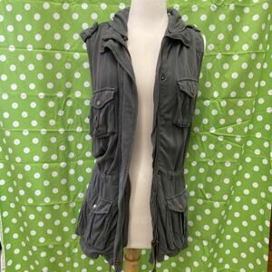 Tinsel Utility Sleeveless Full Zip Army Green Vest Viscose Womens Size L K18